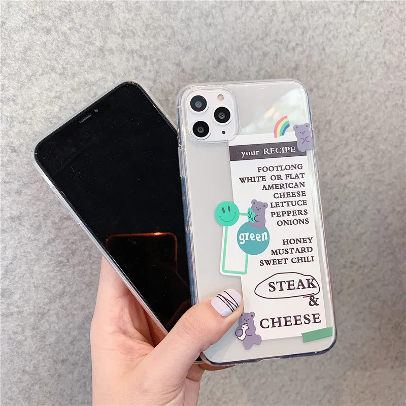 Funny Cute Bear Recipe Phone Case For iphone 11 Pro Max 6 6s 7 8 plus back Cover X XR XS Cartoon Silicone Cases |