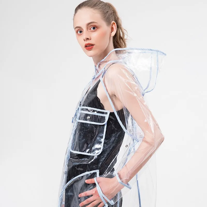 Плащ-дождевик из ЭВА прозрачный мягкий с цветной окантовкой для выступлений игр