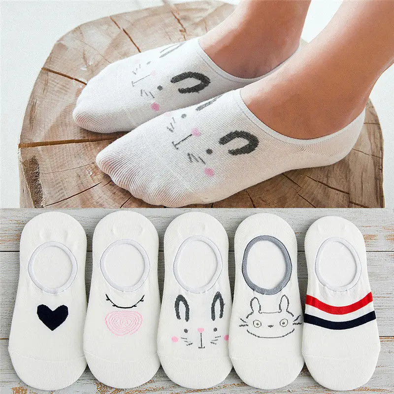 5 пар женские короткие носки милые хлопковые Носки с рисунком кота и кролика