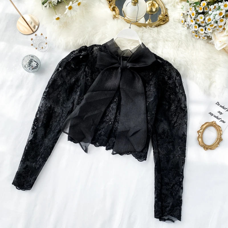 MUMUZI бандажная Сексуальная Блузка женская короткая рубашка из органзы с длинным