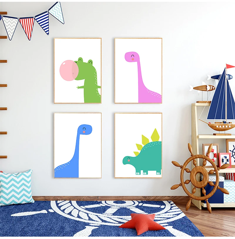 

Детская Настенная картина, искусство детской комнаты, мальчик, искусство, динозавр, Милый Постер с животными и рисунок, картина для детской ...