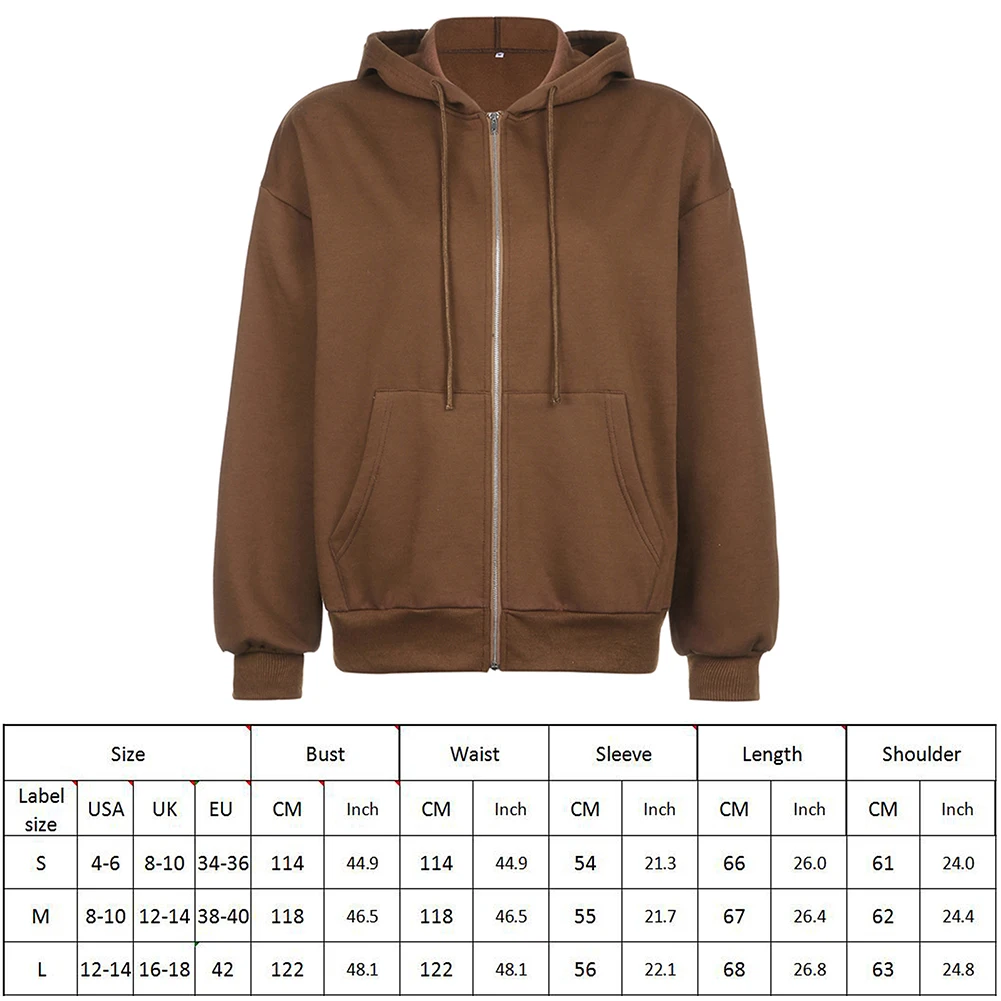 

Brown Y2k Hoodies Women Aesthetic Vintage Zip Up Sweatshirt Winter Jacket Pockets Long Sleeve Solid Hooded Pullovers Streetwear