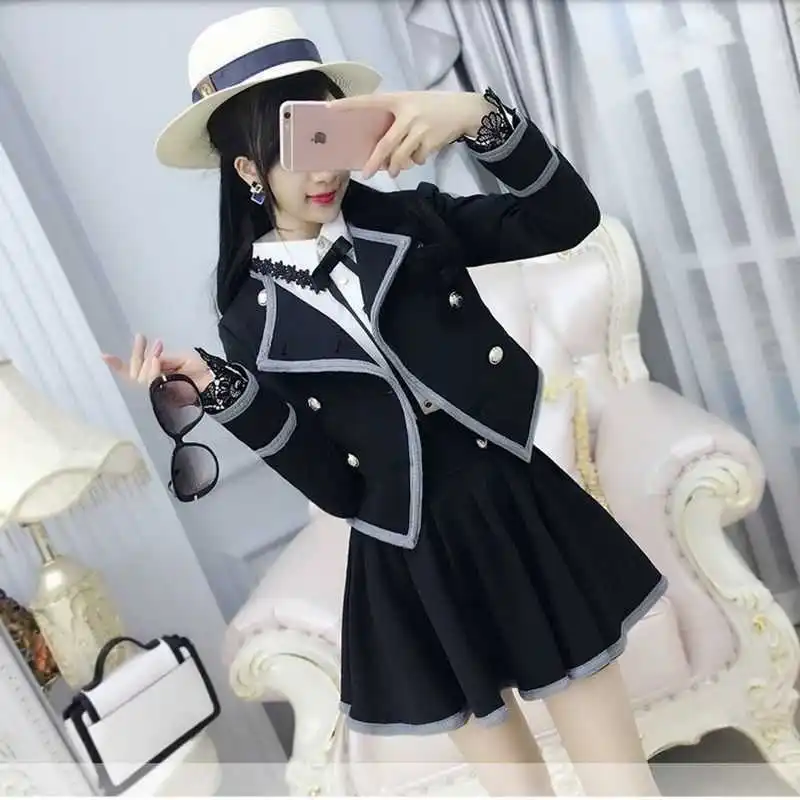 Black Gray Edge British Suit Skirt Suit Two-Piece Female, Spring and Autumn New Temperament Dress image 2