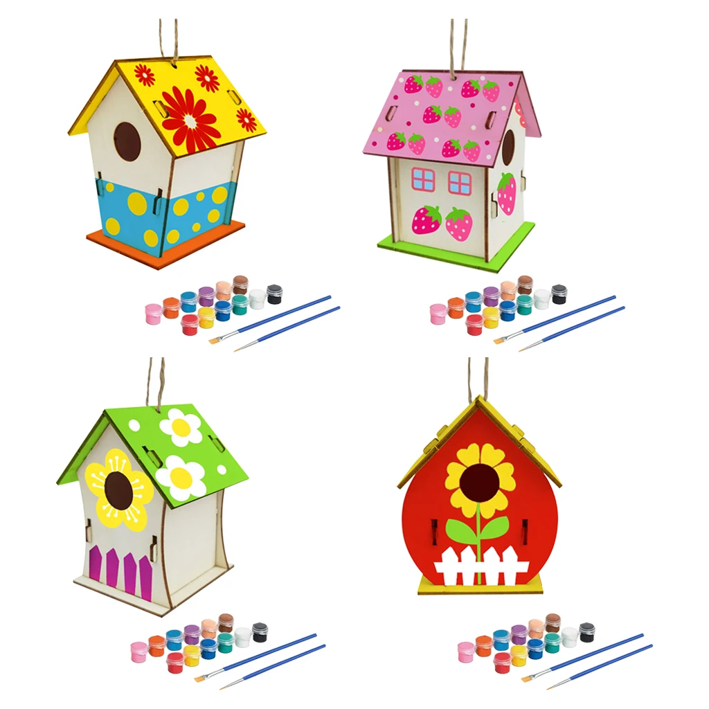 

Diy мини деревянный домик для птиц раскраска кисть красочные пигментные игрушки для детей развивающая лучшая коллекция детский Рождественс...