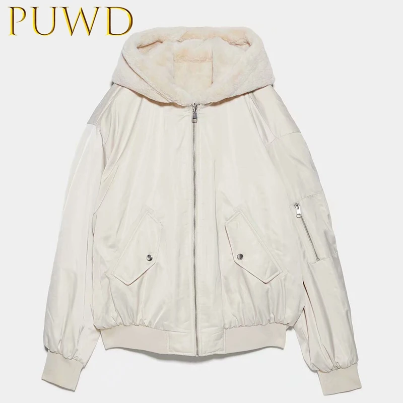 Женская двусторонняя куртка PUWD новая стильная с мехом и капюшоном Осень зима