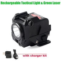 tactical military rechargeable pistol led white light with green laser sight for glock colt 1911 rifle glock 17 flashlight
