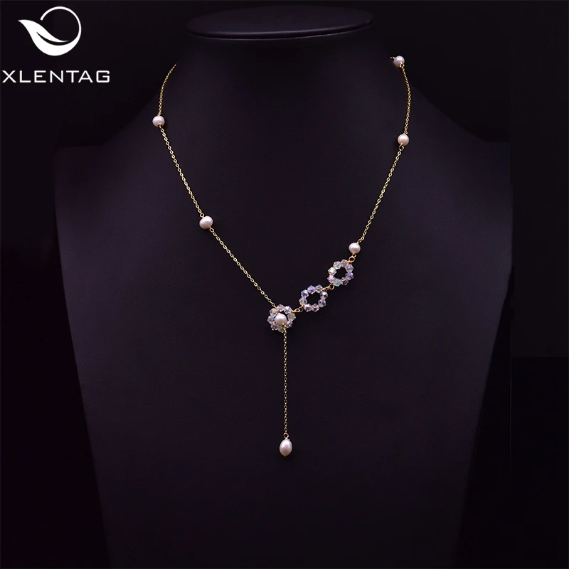 

XlentAg Luxury Handmade Natural Freshwater Pearl Layered Necklace Wide Moon Necklaces Women Anime Silver Bohemian Jewelry GN0212