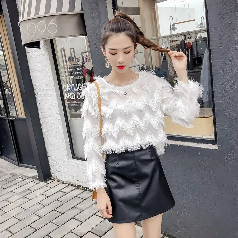 

2022 Autumn Winter Women's New Chiffon Pullover Shirts Female Long Sleeve Loose Shirts Ladies O-neck Casual Tops Blouses P811