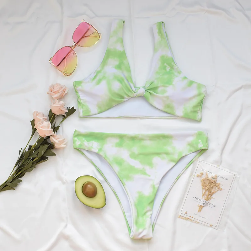 

Ladies Tie-dye Print Split Swimsuit Women 2 Pieces Bikinis Sexy Swimwear Women High Waisted Bikini Swimming Suit Two Pcs Summer