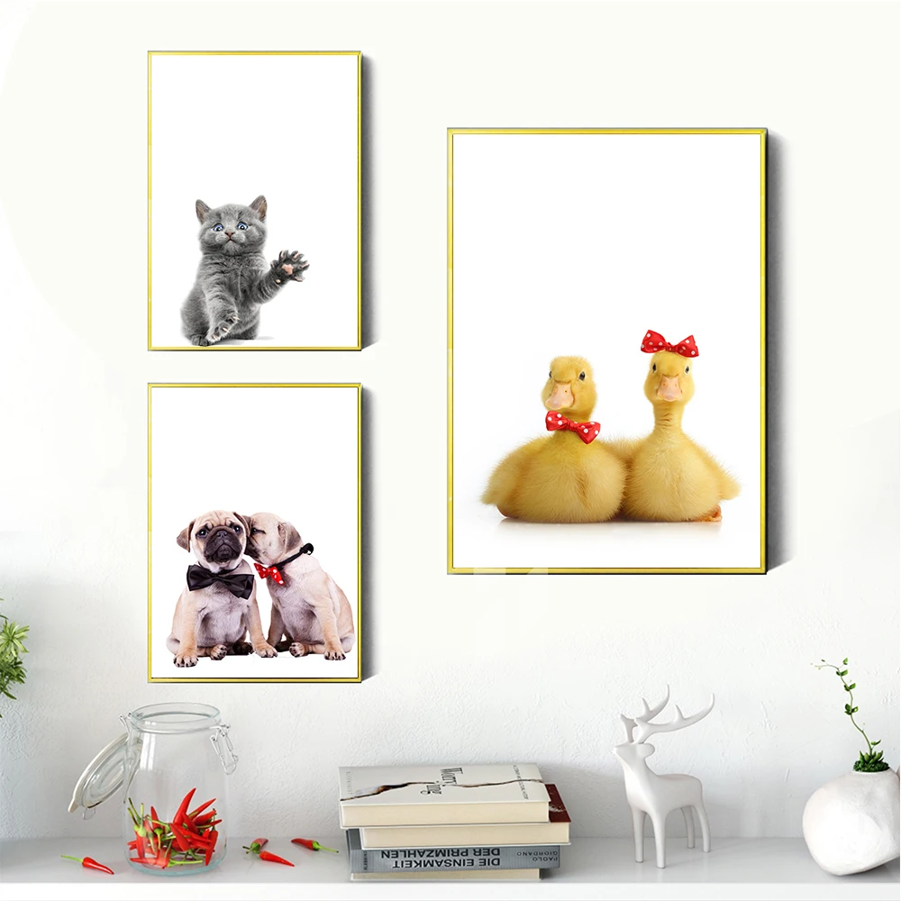 Wall Art Милая собачка кошка курица из плотной ткани постеры с масляной живописью