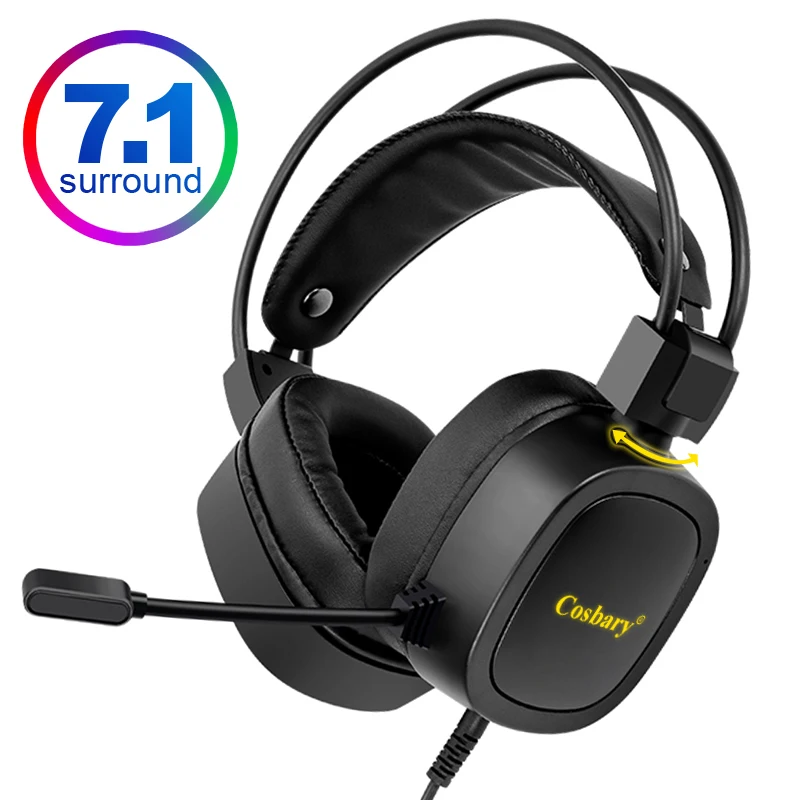 

Gaming Headset 7.1 Surround Sound Wired Earphones RGB LED Game Headphones with Microphone for PC Computer Laptop Tablet Gamer