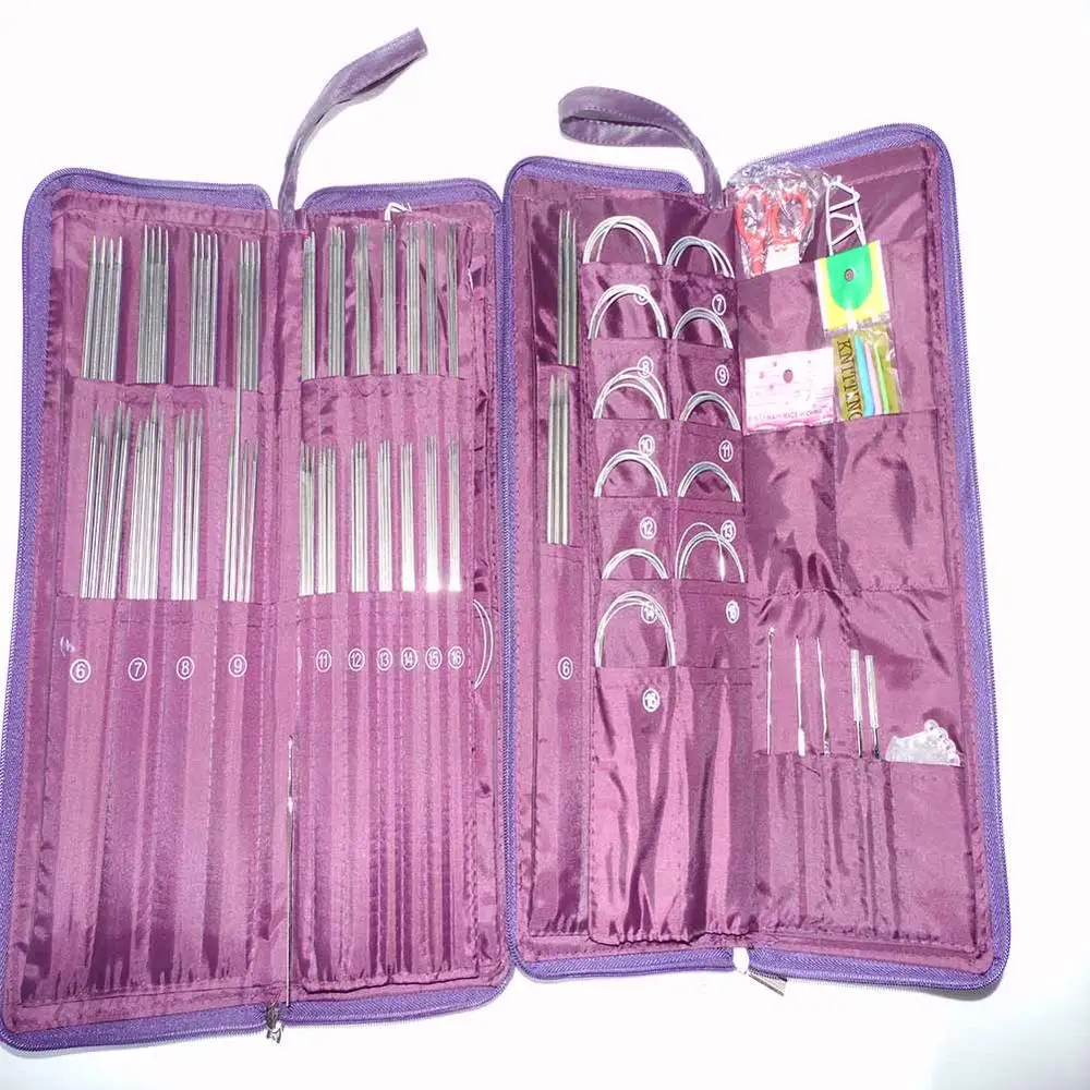 Ring Circular Needles Crochet Hooks Stainless Straight Weave Stitches Knitting Craft Case Double Head Needle | Дом и сад