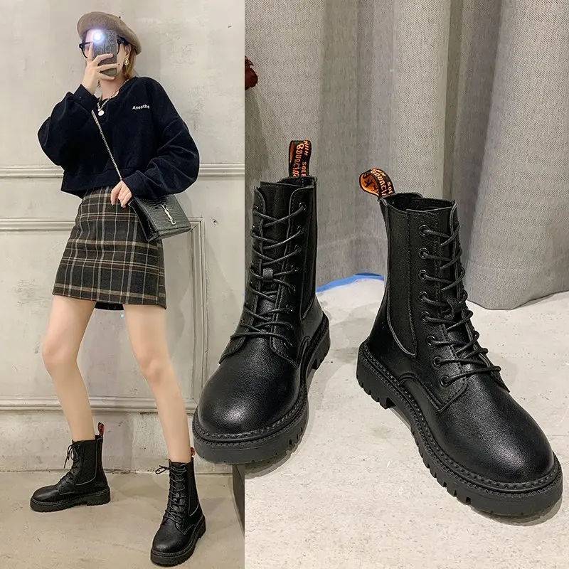 Женские мотоциклетные ботинки наивысшего качества черного цвета с круглым