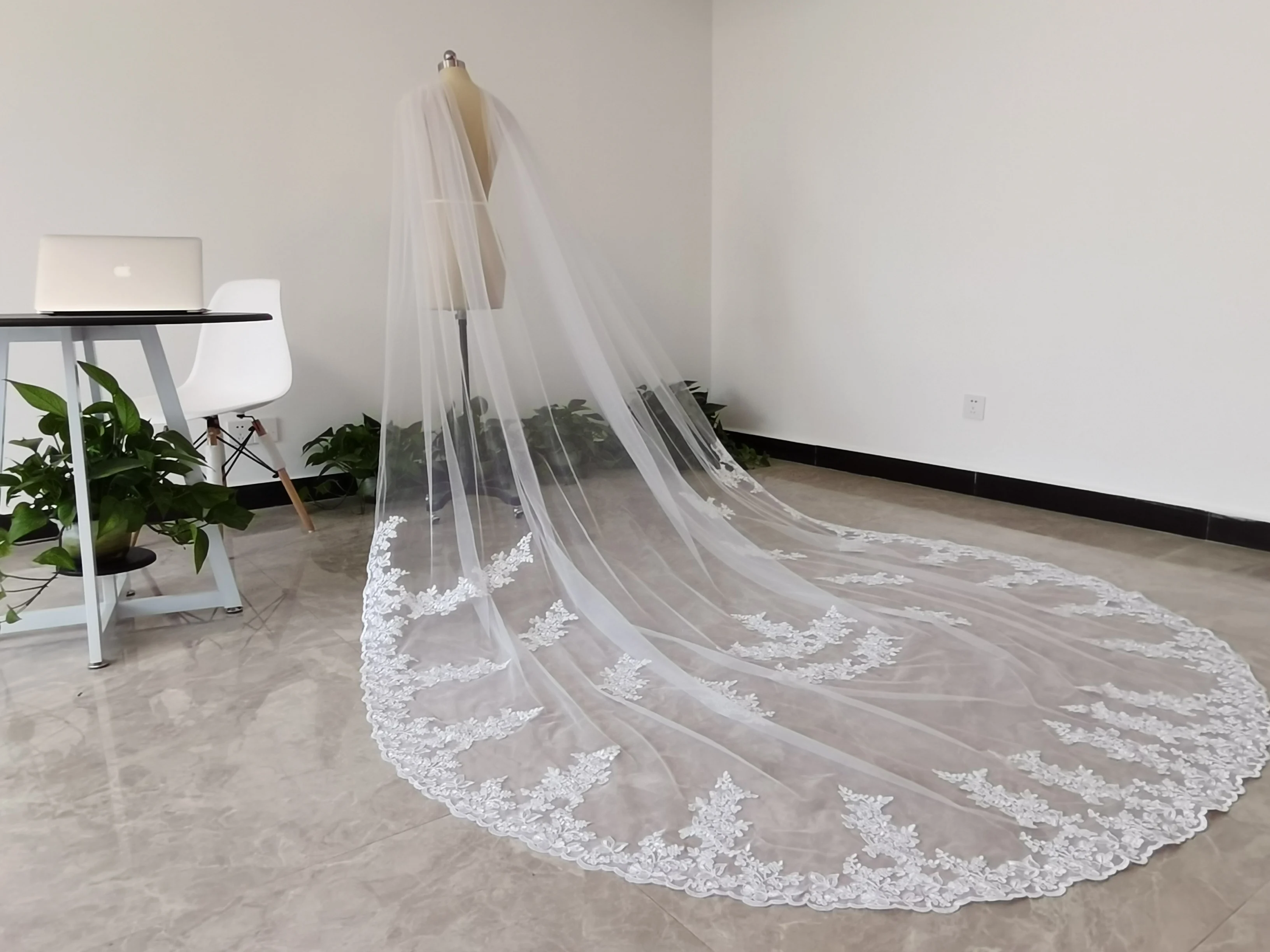 

3M Cathedral Wedding Veil Shawl White/Ivory Tulle Shawl Veil Lace Bridal Veil Shawl