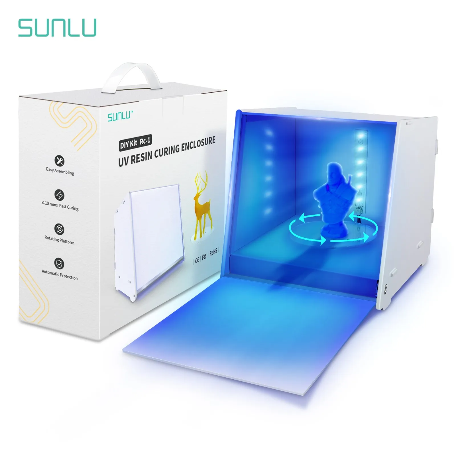 SUNLU-caja de luz de curado de resina UV, filamento 3D para modelo de impresora de resina 3D SLA/DLP/LCD, carcasa de curado de resina UV, cajas versátiles