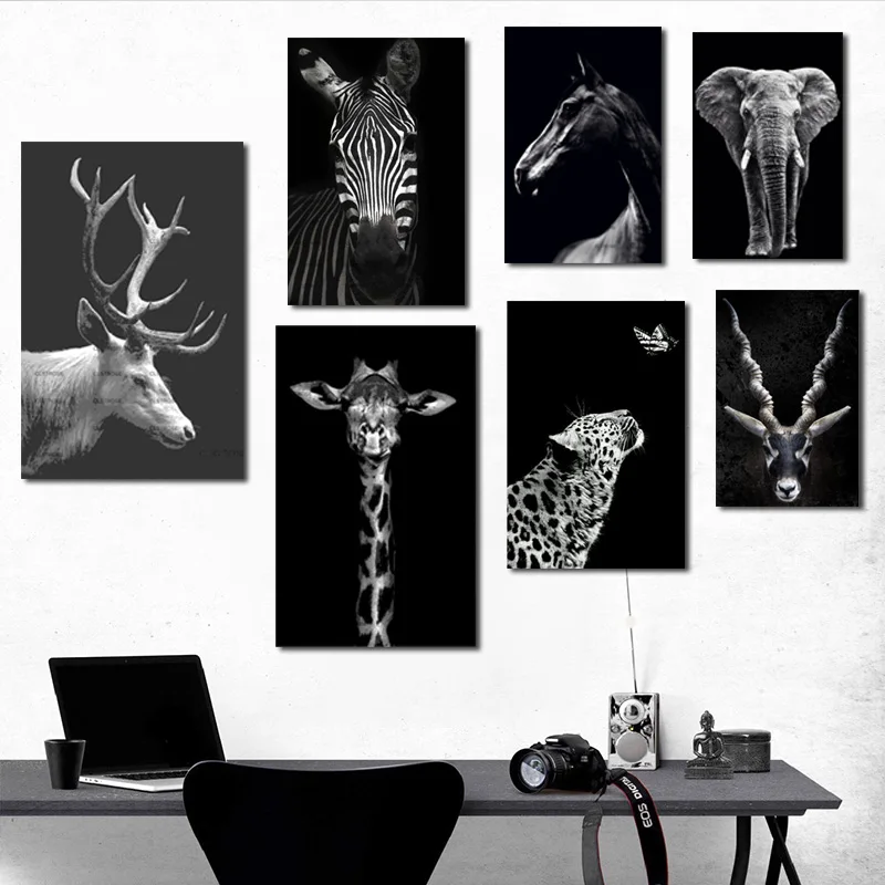 Черно-белое животное Леопард Жираф Олень Орел Зебра слон картина холст настенные