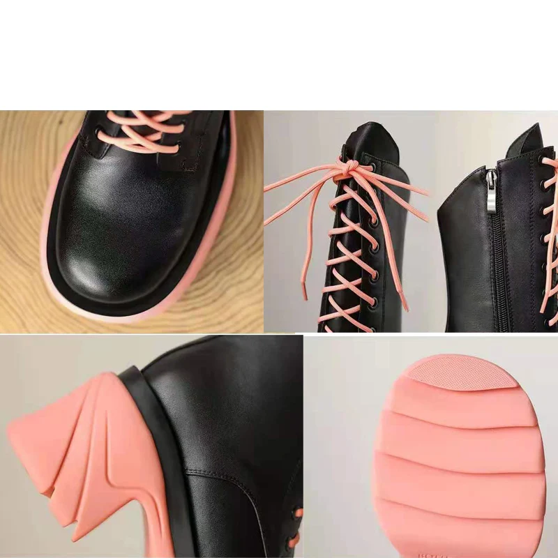 

Women Chelsea Boots Female Shoes For Women 2021 Autumn New High Heels Lady Boot Round Toe Shoes Cross-Tied Platform Boots