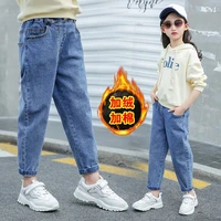 new brand winter girls jeans thicken baby jeans warm kids trousers elastic waist demin pants for children causal boy baby jeans