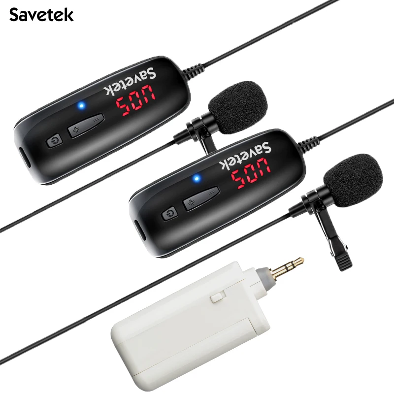 Петличный беспроводной микрофон Savetek UHF 2 в 1 записывающее устройство Vlog для Tiktok