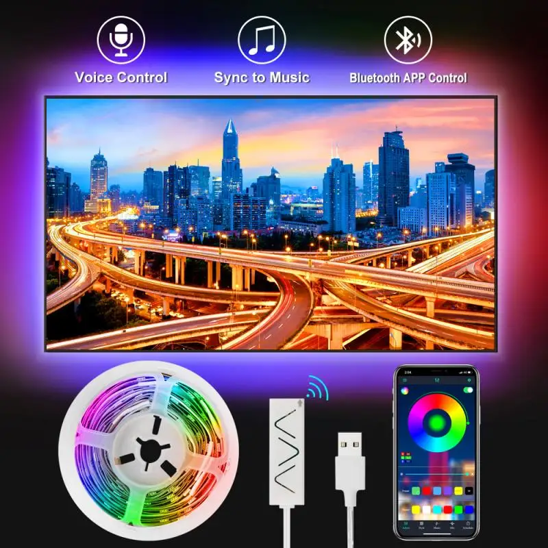 

Диммируемая светодиодная полоса освесветильник s Bluetooth-совместимая RGB Светодиодная лампа 5050 RGB Гибкая RGB гибкая лента Светодиодная лента Дио...
