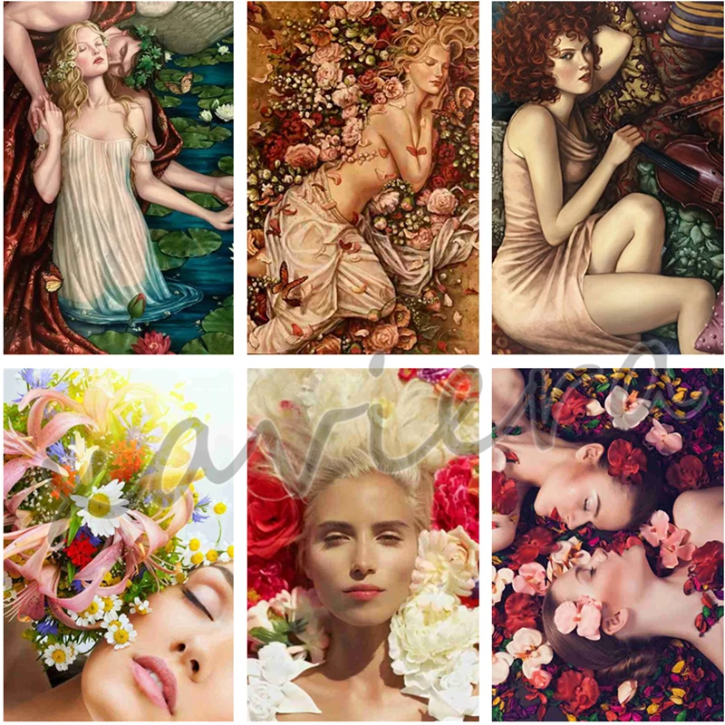 

Xaviera Flower Girl Diamond Painting Full Square Drill Embroidery Romantic Couple Sexy Women Mosaic Rhinestone Cross Stitch Kits