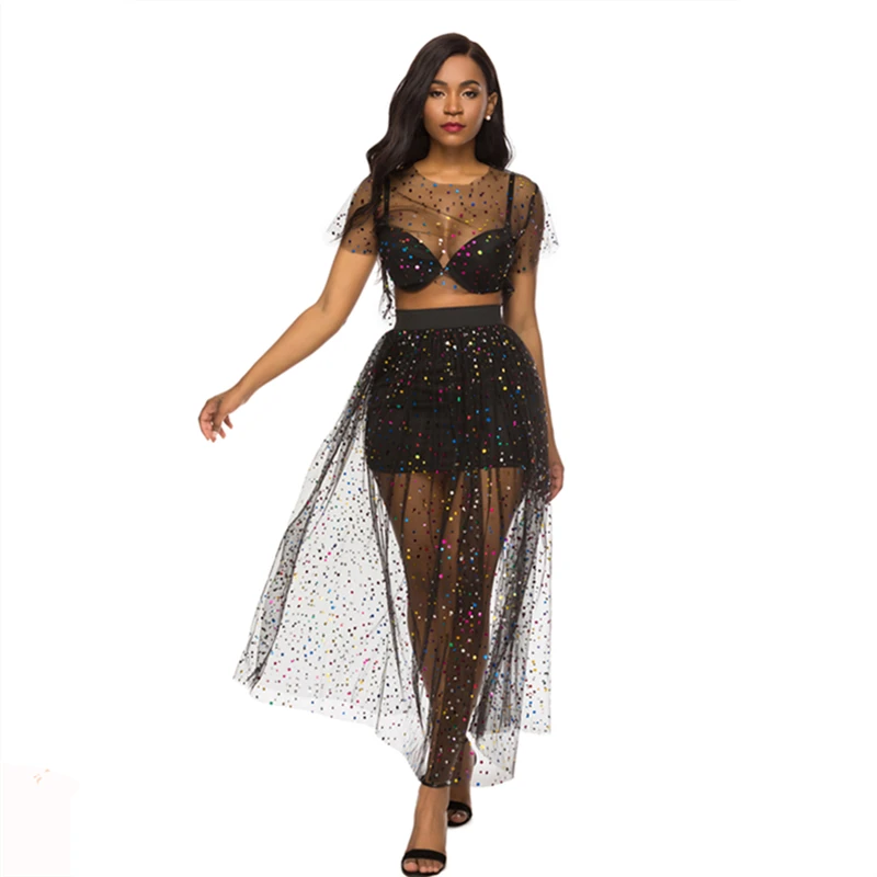 Комплекты из 2 предметов Женская фатиновая блузка юбка костюмы в горошек тонкие