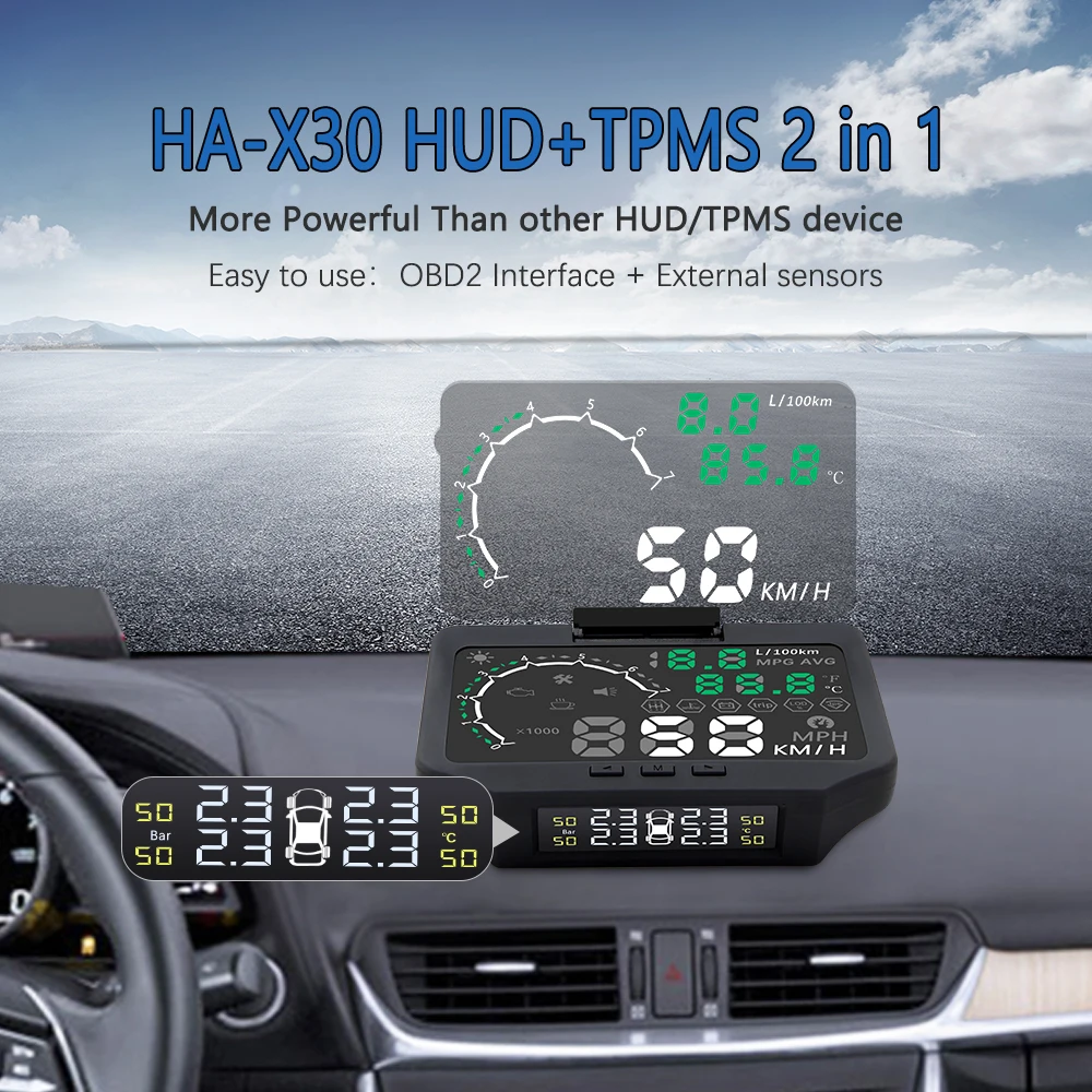 HUD X30 Автомобильный дисплей с TPMS 2 в 1 OBD OBD2 автомобильный дисплей Система мониторинга давления в шинах Bluetooth датчик TPMS с HUD