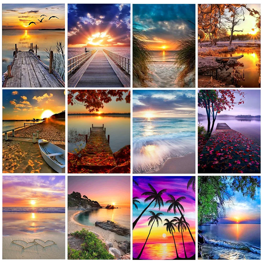

5D Diamond Painting Sunset DIY Landscape Combination Round Diamond Full Diamond sunrise Seaside Reflection Diamond Embroidery De