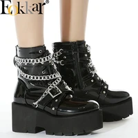 eokkar goth boots plattorm chunky heel patent platform ankle boots punk style women winter booties high heels gothic shoes