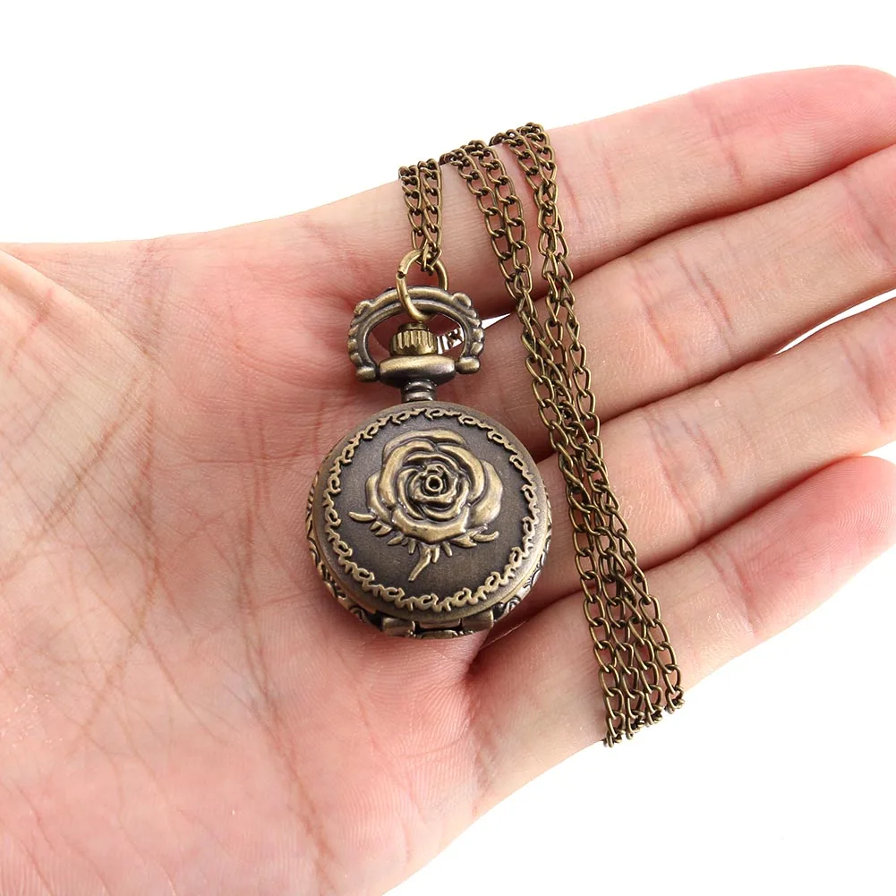 Винтажные карманные часы бронзового цвета кварцевые крутая цепочка с розами