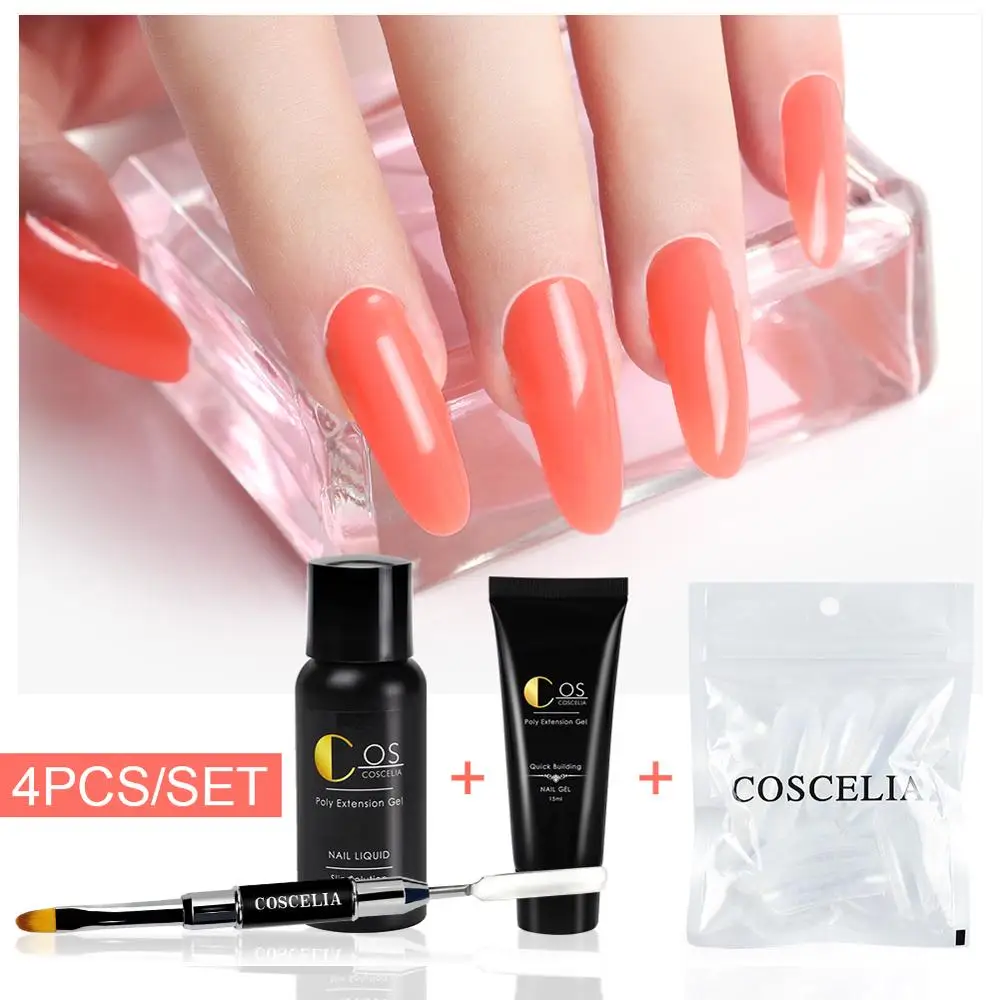 COSCELIA 4pcs / box polyester stretch gel set nail polish UV gel slice brush nail polish gel nail polish set quick manicure