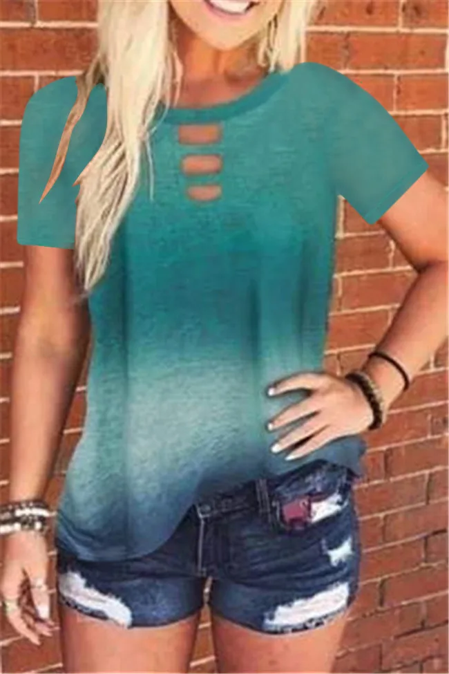 

2021 summer new women's round neck tie dyed leopard print short sleeve T-shirt