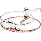 Оригинальная розовая и серебряная струна бусин, регулируемый браслет с раздвижной рукояткой, подходят для женского ювелирного изделия, Европейский Шарм сделай сам