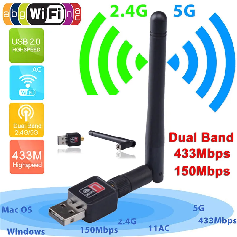 Мини USB Wifi адаптер 150 Мбит/с 2 4/5 ГГц wi-fi ключ приемник беспроводная сетевая карта