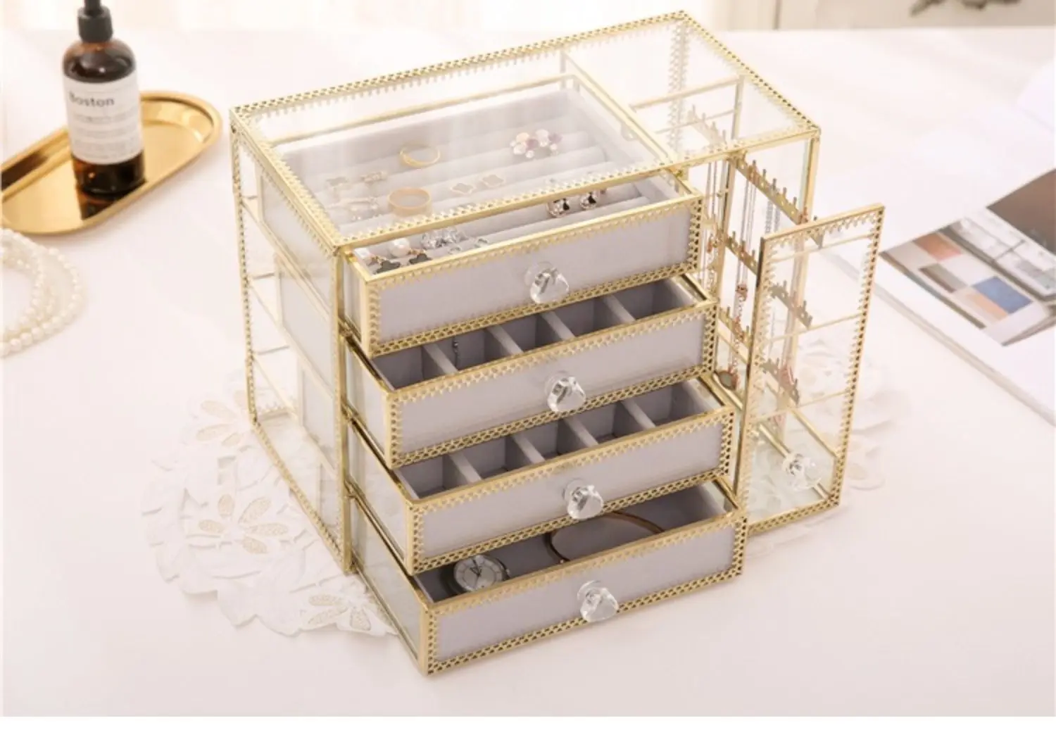 Шкатулка для ювелирных изделий в ретро стиле бокс с ветровым стеклом и