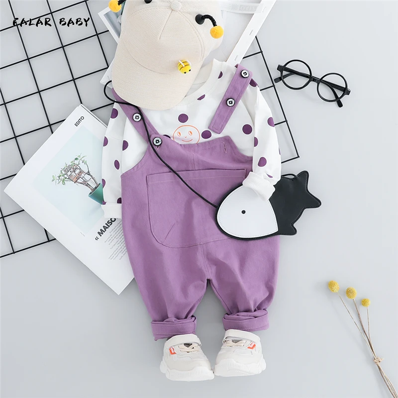 

Autumn Baby Girls Clothing Sets Toddler Infant Clothes Suits Polka Dot T Shirt Bib Pants Kids Children Costume
