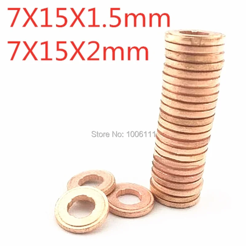 

7x15x1.5mm/2mm Common Rail Injector Nozzle Copper Washer Seal Ring Pad Gasket For Diesel Sealing F00RJ01453 F00VC17504