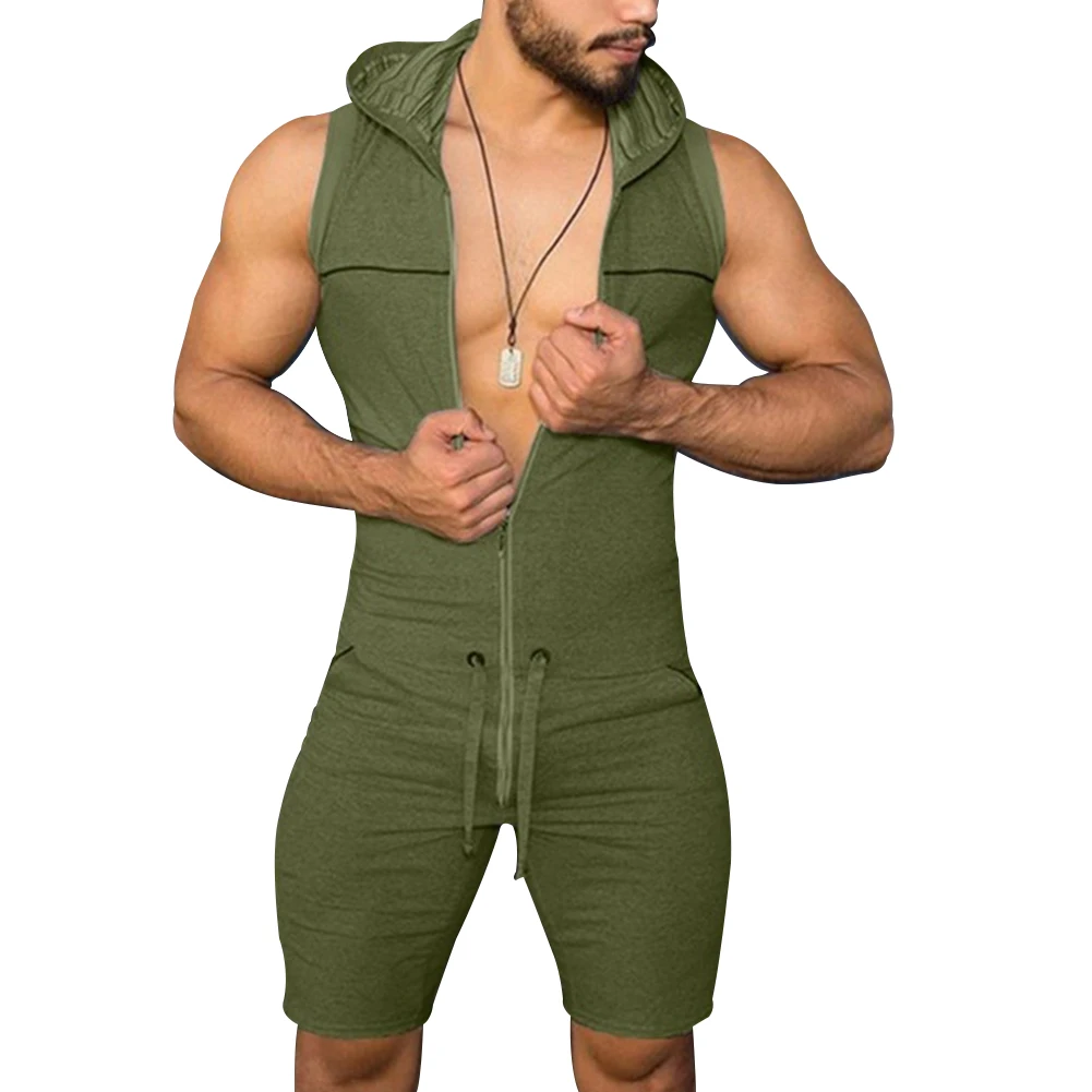 2020 летний мужской повседневный однотонный комбинезон без рукавов Короткие Брюки