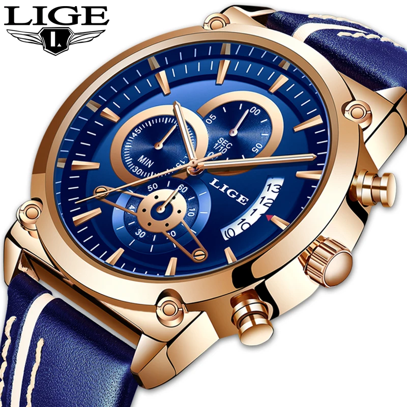 

Reloj Hombre LIGE мужские часы, новинка, хронограф, аналоговые кварцевые часы, мужские часы с креативным циферблатом, синие водонепроницаемые часы ...