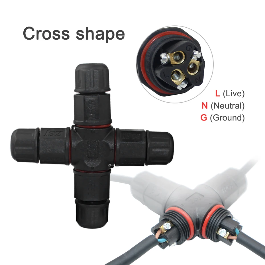 Соединительный кабель для прожектора уличный 3-контактный прямой Т-образный