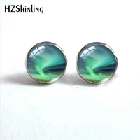 2019 new fashion glass round stud earrings green northern lights pendant earrings aurora hand craft jewelry