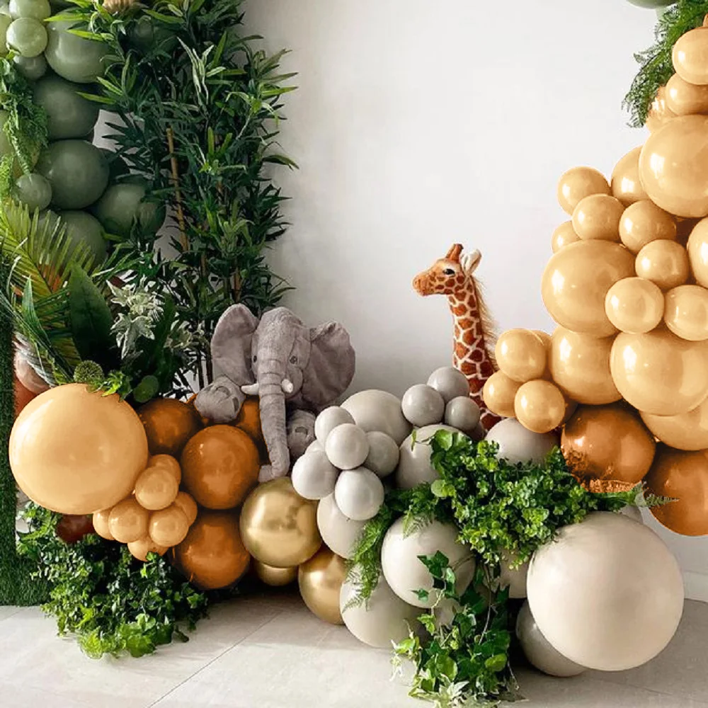 

155pcs Coffee Balloon Arch Kit Garland Chrome Gold Sage Green Globos Safari Baby Shower Kids Wild One 1st Birthday Party Supply