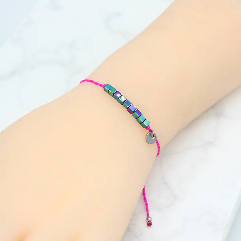 Регулируемые квадратные разноцветные гематитовые браслеты минималистичные