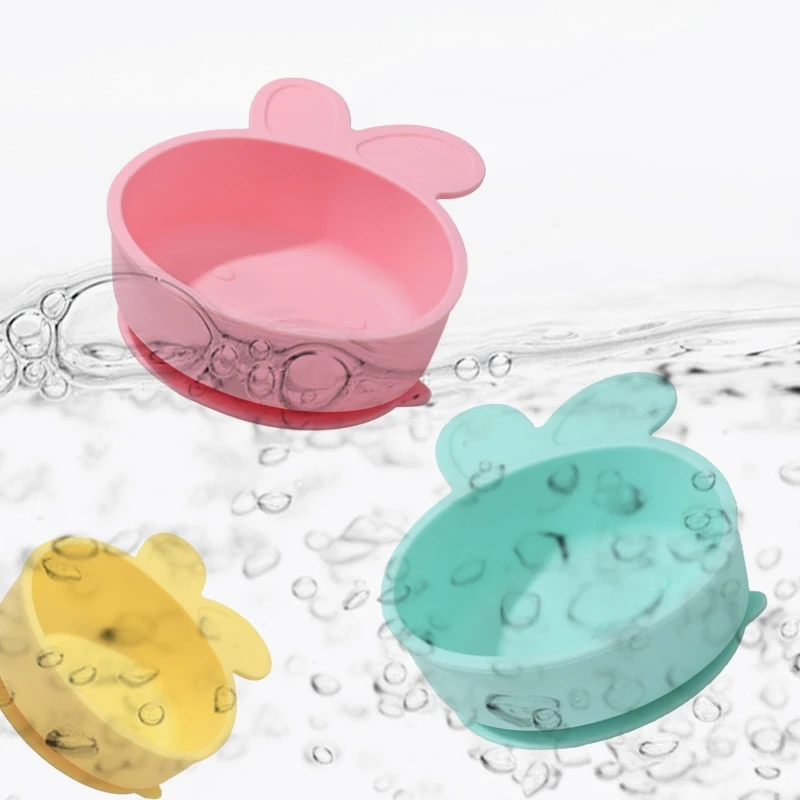

Food Grade Silicone Cartoon Rabbit Baby Suction Bowl Non-Slip Children Dinner Plate Infant Learning Feeding Dish Tableware