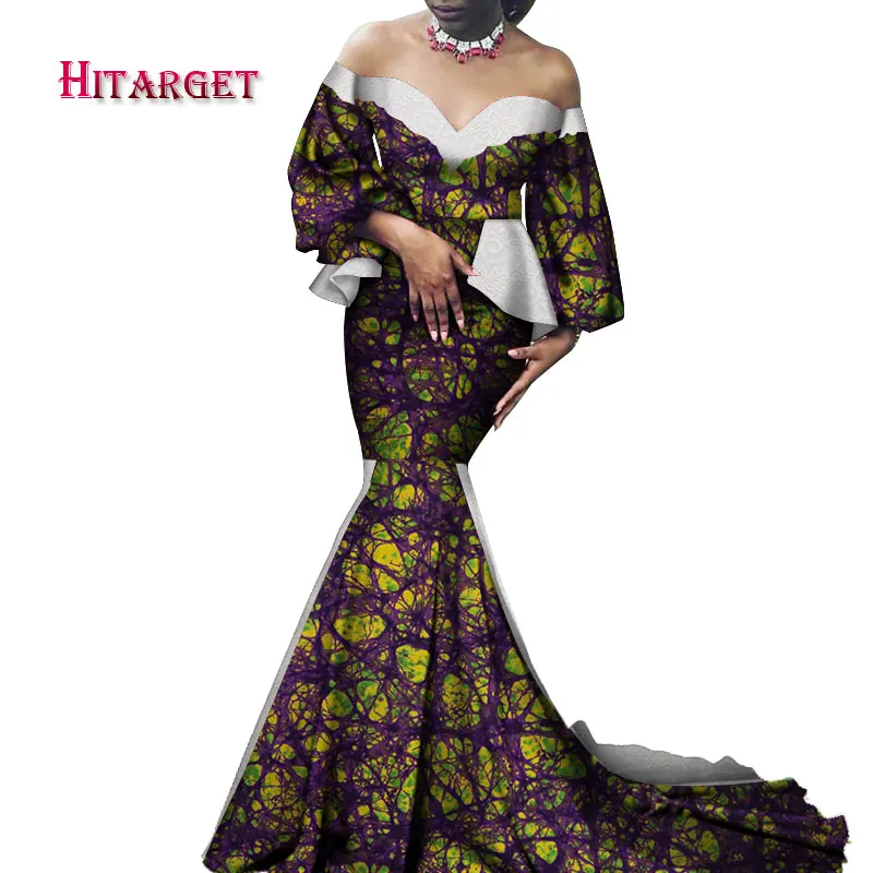 Африканские платья для женщин Bazin Riche с пышными рукавами сексуальное длинное