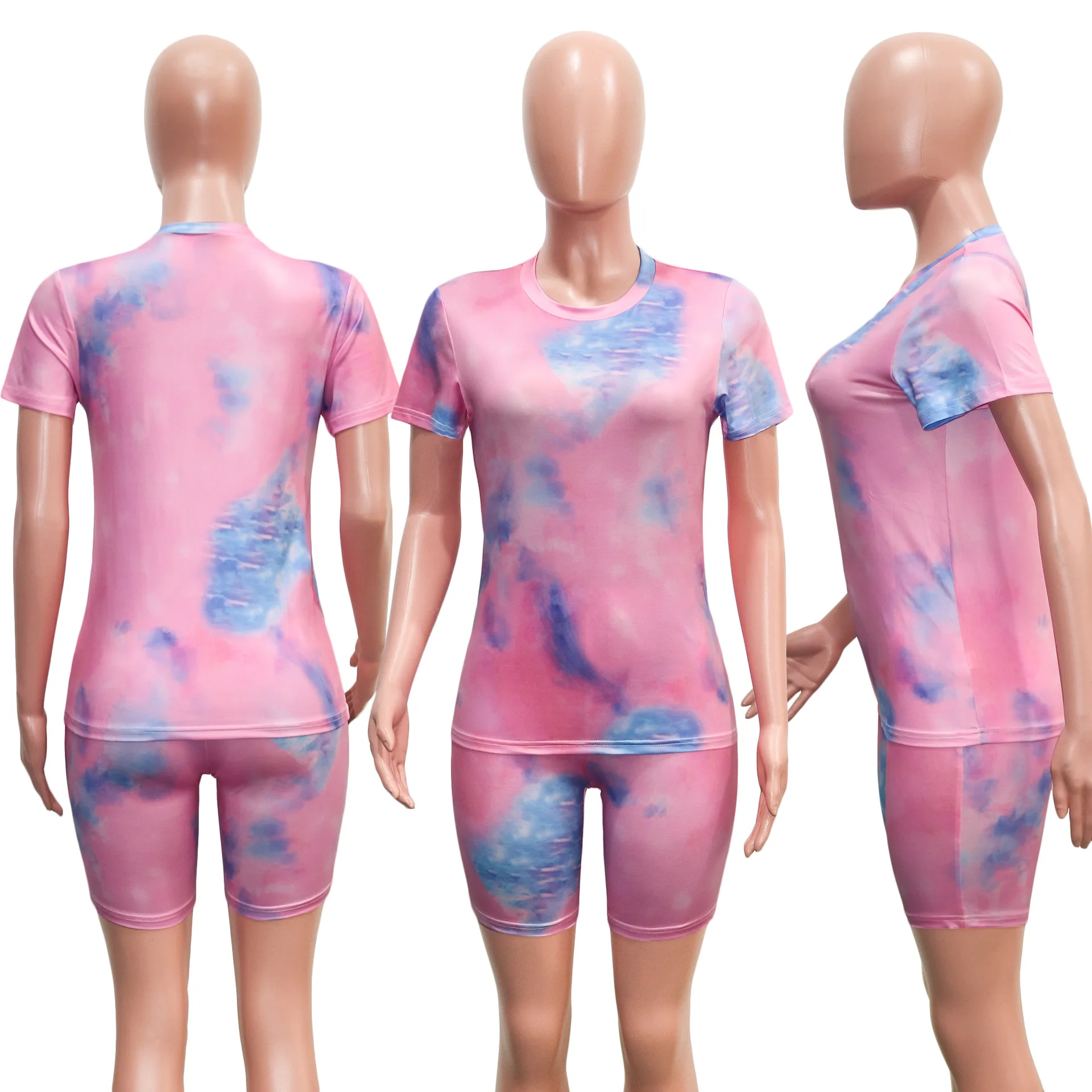 Женский спортивный костюм Tie Dye Повседневная футболка и велосипедные шорты