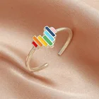 Милое и милое регулируемое кольцо в форме сердца с радугой, модное свежее и простое ювелирное изделие, подарок для нее