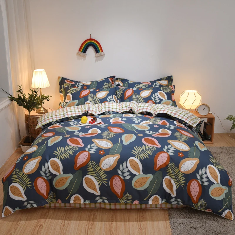 

Домашний текстиль A/B, комплект двустороннего постельного белья, подушка с принтом фруктов и решетки, чехол, простыня из полиэстера и хлопка, ...