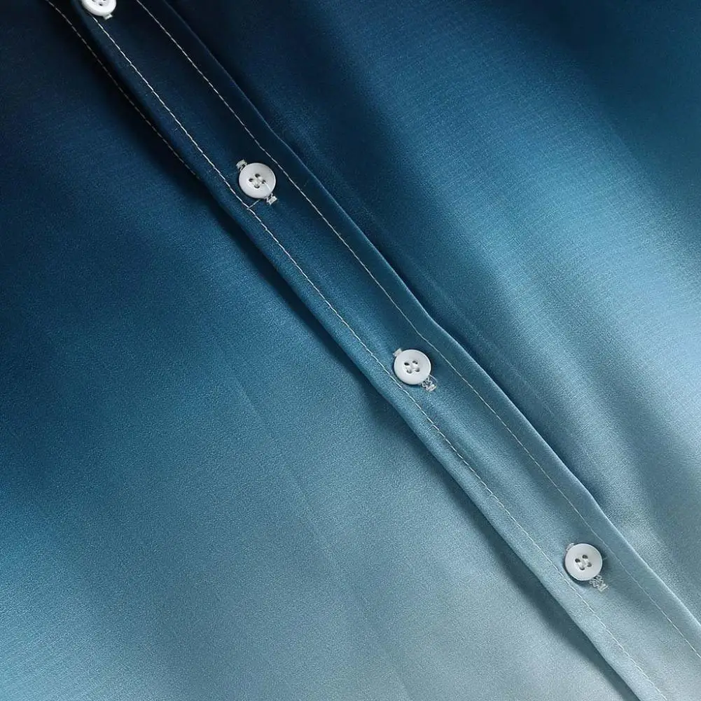 

Men Shirt Summer Fashion Daily Casual Stylish Short Sleeve Turn Down Collar Gradient Color Print Buttons Shirt for Dating Party