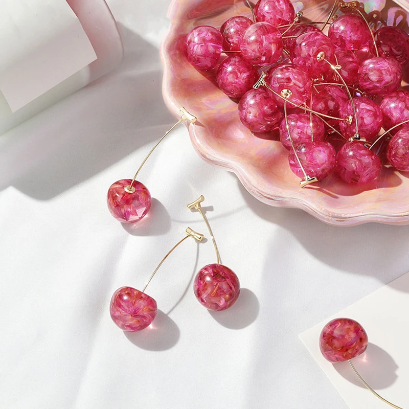 

New Arrival Dominated Acrylic fashion Geometric fine Women Drop Earrings contracted sweet cherry modelling long earrings